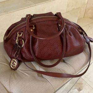 Gucci burgundy leather tote with gold hardware